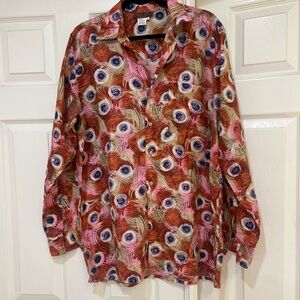 Vintage  Man Seta  Shirt Men's M 100% Silk Button Up‎ Long Sleeve Abstract 90s